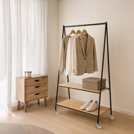 AXL A 字造型移動式掛衣架 附木製層板 金屬烤漆衣帽架 玄關臥
