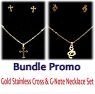 BENSHOP301 Stainless Gold Fashion Cross Necklace Set Bundle with Stainless Gold G-Note Necklace Set