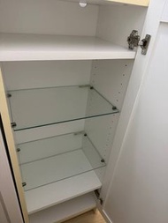 White Storage Cabinet with Glass Shelves