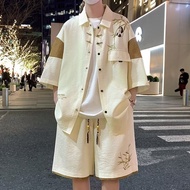 Chinese Style Short-Sleeved Shorts Suit Men Trendy New Chinese Shirt Men's Wear Matching a Whole Set