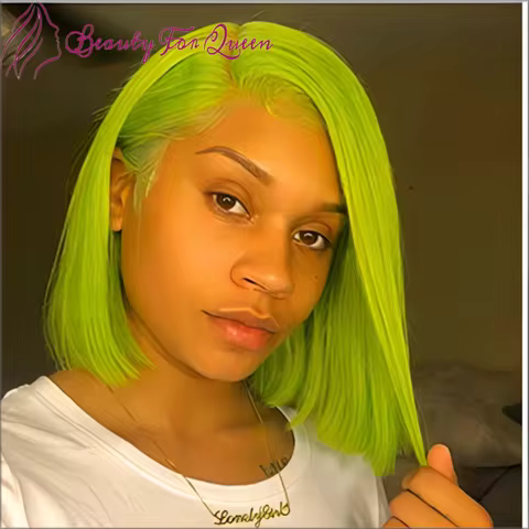 Cosplay Bright Mint Green Straight Short Bob High Quality Transparent 13x4 Lace Frontal Wigs Brazili