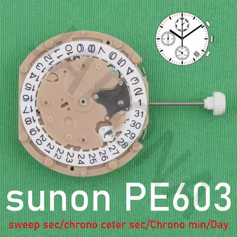PE603 Movement china SUNON PE60 movement Quartz Watch sweep second chronograph 6hands chrono center 