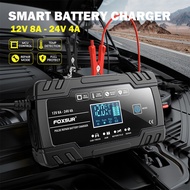 FOXSUR 12V/24V Smart Battery Charger 8A for Car Motorcycle Truck Boat AGM GEL EFB Lead-acid Wet Char