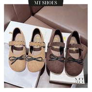 Women's Mary Jane Doll Shoes Flat Sole with Bow Tie Fashion Soft Suede Flattering MT Shoes GQ010