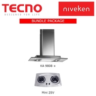 (HOOD + HOB) Tecno KA 9808 High Line Glass Chimney Cooker Hood + Tecno MINI 2SV 2 Burner Stainless Steel Cooker Hood