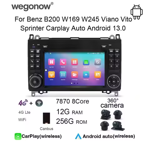 For Benz B200 W169 W245 Viano Vito Sprinter Carplay Auto Android 13.0 Car DVD Player GPS 4G WIFI Blu