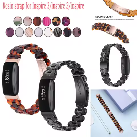 Resin Strap Compatible with Fitbit Inspire 3 2 1 Lightweight Breathable Folding Buckle Bracelet for 