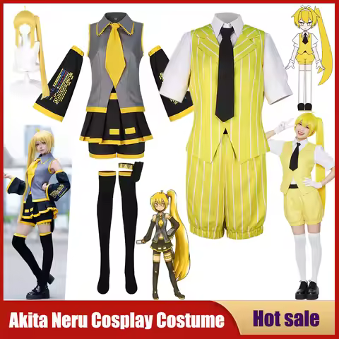 Cosplay Anime Hypnotist Akita Neru Cosplay Costume Gray Virtual Mesmerizer Akita Neru Dress Yellow S