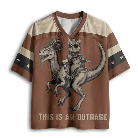 Retro Wild West Cool Crown Cat On Raptor Dinosaur Graphic Mesh Short Sleeve Jersey Unisex Western Ou