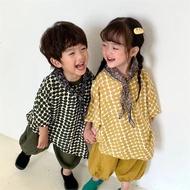 Cod Children's T-Shirt Set Summer Thin Style Boys Girls Cotton Linen Polka Dot Baby Irregular Casual