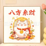 Ready Stock | DIY Fortune Cat Digital Oil Paint 20x20cm Canvas Painting By Number With Frame Children's gifts招财猫卡通儿童数字油画