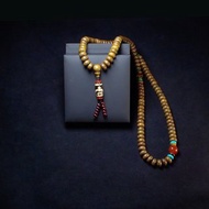 寶瓶天珠與虎牙天珠 南紅佛珠搭配108顆綠檀念珠 聚福念珠手串