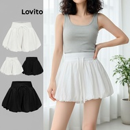 (Trendy2) Lovito Casual Shorts Plain Bow Draped Shorts for Women L88AD101