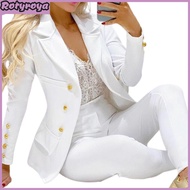 Miueto 2 Pcs/Set Lady Business Suit Turn-down Collar Solid Color High Waist Single-breasted Ankle-ba