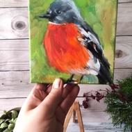 Bird Painting Oil Original Art Orange Bird Artwork Oil Wall Art