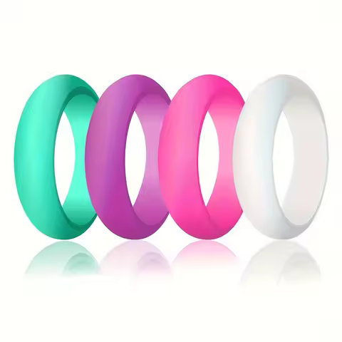 4Pcs Colorful Silicone Rings for Her, 5.5mm Wide Rubber Wedding Bands Women Hypoallergenic Waterproo