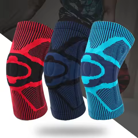 1 Pair 3D Knitted Silicone Knee Pads Basketball Volleyball Fitness Weightlifting Spring Support Spor