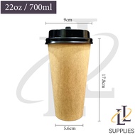 [Premium] 50 Set 8/12/14/16/22oz Kraft Paper Cup Hot Milk Tea/Coffee Paper Cup with lid 2 Layer Thic