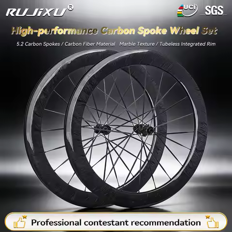 RUJIXU Carbon Wheelset UCI Approved Carbon Rim 700C Tubeless Disc Brake Wheels Road Cycling Carbon S