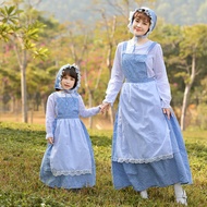 [In Stock] 2024 French Blue Lattice Farmmaid Outfit - Perfect for Outdoor Family Photoshoots