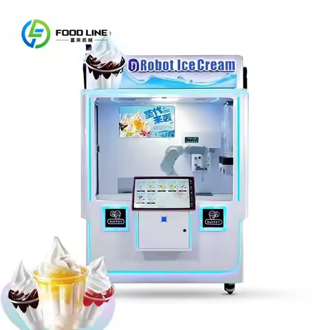 24H Automatic Robot Ice Cream Vending Machine 6 Axis Robotic Arm Commercial Soft Serve Ice Cream Mak