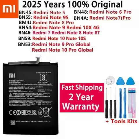 100% Original Battery High Quality BN53 BM4J For Xiaomi Redmi Note 5 6 7 8 8T 9 9S 10 10X 10S Pro Ba