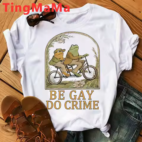 Frog and Toad Be Gay Do Crime T Shirt Men Harajuku Anime Short Sleeve Tshirt Retro Cartoon Graphic T