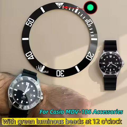 Mdv106 Luminous Beads For Casio Mdv-106 Watch Bezel Insert Ring 12 O'clock Watch Ring 41x32.8mm conv