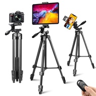 Camera Tripod for Smartphones/Tablets and iPads, Lusweimi Tripod with Remote Control and Carrying Bag, 44cm Folded Length, 167cm Extended Length, Lightweight and Portable, 3-Way Pan/Tilt Head, 360° Rotation, Compatible with iPhone/Android/Tablet/Camera/Go