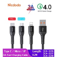 MCDODO CA-2260 / CA-2270 / CA-2280 0.2m / 1M 3A USB  / QC4.0 Fast Quick Charging Data Cable