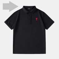 NEW Genuine Ami Paris Tide Brand Pure Cotton Lapel T-shirt Love New T-shirt Embroidery Mens And Wome
