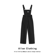 HITAM Allen Clothing Loose Suspender Pants Latest Street Style Black Straight Jumpsuit Original Women Korean Style