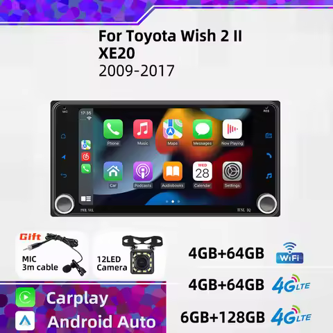 Android Multimedia 7" Screen Car Radio 2 Din for Toyota Wish2 Wish 2 II XE20 2009-2017 Wireless Carp