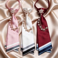 CHERRY3WK Beaded Floral Necktie, Pearl Chain Decoration Satin Material Double Layer Necktie, Trendy 