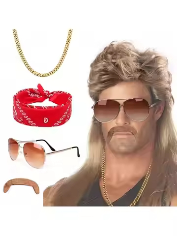 Mullet Wig 80s 90s Outfit Accessories Men,Blond Men's Heat Resistant Synthetic Hair Wigs Wig Sunglas