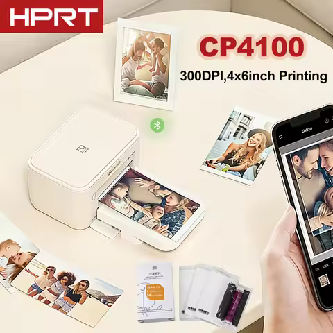 300DPI HPRT CP4100 Bluetooth Photo Printer 4x6inch Thermal Sublimation Photo Paper Color Ribbon Desk