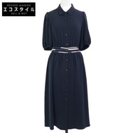 Blue Label Crestbridge 海軍藍輕盈粉斜紋連身裙，36 碼