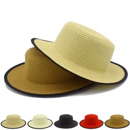 Straw Hat Women Men Fedora Hats Vintage Trilby Caps Summer Fedora Jazz Hat Round Flat Top Sunhat Cap Chapeau Blower Adults Caps