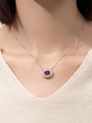 1 件經典紅寶石色 1.5 克拉合成方晶鋯石橢圓形光環吊墜 925 純銀合成方晶鋯石項鍊
