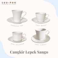 Cangkir Lepek Keramik SANGO putih lis emas polos list