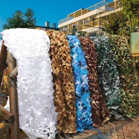 2x3m/3x3m/3x4m/4x5m Double Layer Camouflage Net Garden Sun Shelter Camo Netting for Hunting Camping 