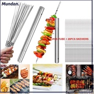 MUNDAN 20pcs Stainless Steel BBQ Skewers Long Flat Kabob BBQ Sticks