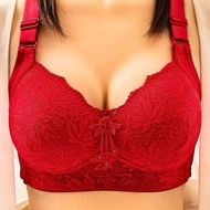 Bra 4 Hook Tali Besar Plus Size 36-46 Full Cup Wireless Floral Lace Baju Dalam Wanita Tanpa Dawai 4 
