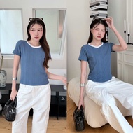 88story.th - Faye top พร้อมส่ง เสื้อยือคอกลมคอสลับสีเสื้อ ผ้าหนานุ่มยืดหยุ่นได้ดี ดีเทลผ้าน่ารักมาก