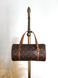 【日本直送 名牌中古包】LV Papillon 復古老花圓筒手提包 dekpw7