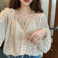 Chiffon shirt women blouse Korean style baju kembang women blause wanita floral shirt blouse women long sleeve blouse baju muslimah labuh baju blouse wanita