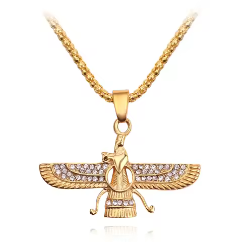 New Men Hip Hop Iran Faravahar Ahura Mazda Zoroastrian Pendant Necklace Gold Color Men Jewelry Neckl