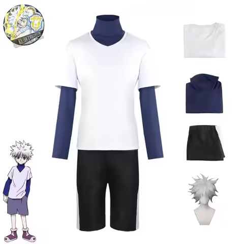 Killua Zoldyck Cosplay Costume Number 99 Badge Halloween Christmas Party Cosplay Suit Shirt Short Wh