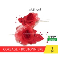 MERAH Boutonniere Corsage Wedding Committee Corsage Wedding Pin Brooch Flower Chest Suit Red Chili C