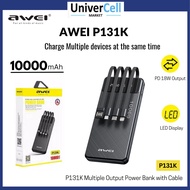 Awei P131K 4-In-1 Digital Display 10000mAh Powerbank with Built-in-Cables | Slim Portable Powerbank | Fast Charging